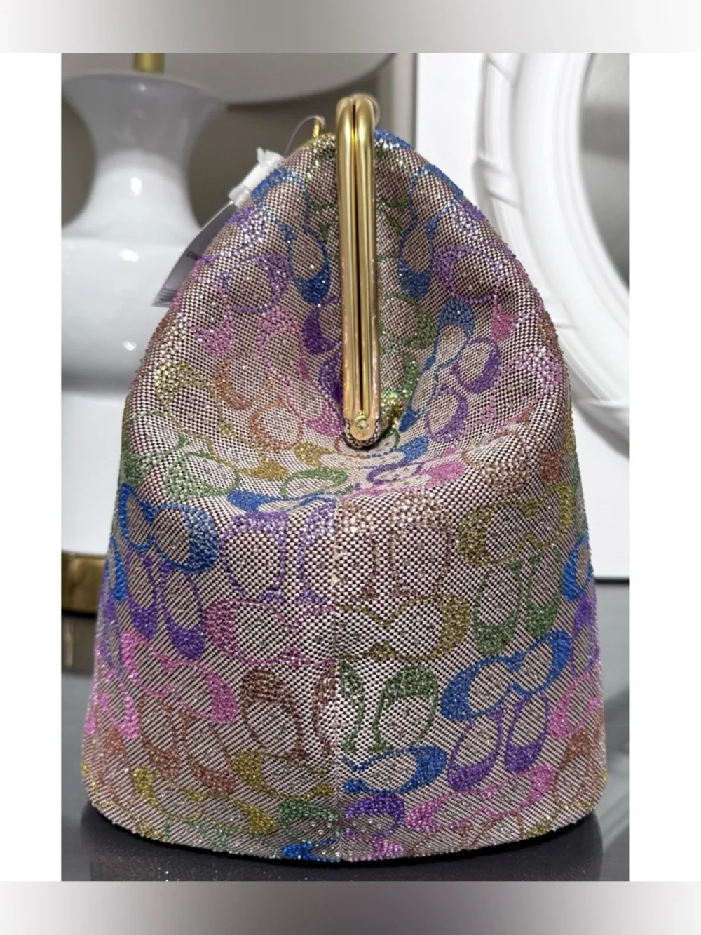 COACH Large Kisslock Frame Bag- RAINBOW Crystal Signature Jacquard